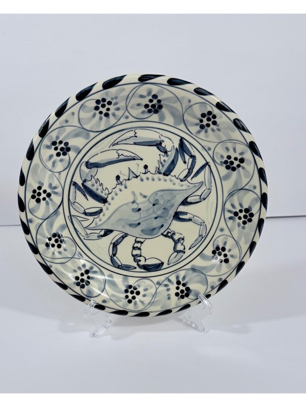 Davis Designs Blue Crab Hand-Painted Ceramic Plate Coastal Ocean Beach Shore 8.5